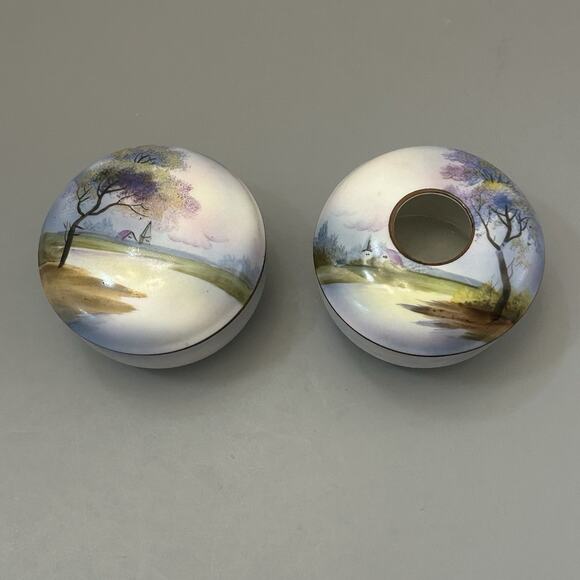 VTG Noritake Hand Painted Hair Receiver and Lidded Trinket Dish Japan Set of 2 - Picture 1 of 9